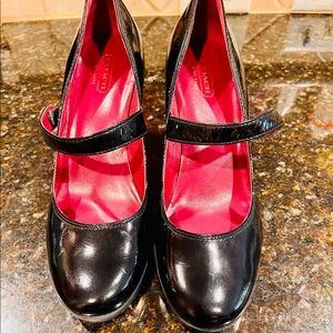 Coach black patent leather heel